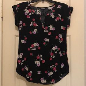 Express Cross Neck Black Floral Top XS